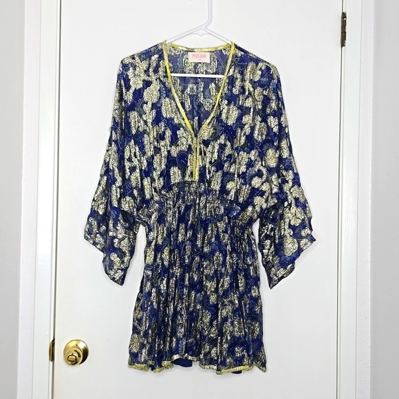 Miss june blue royal dress with gold metalic - Picture 3 of 12